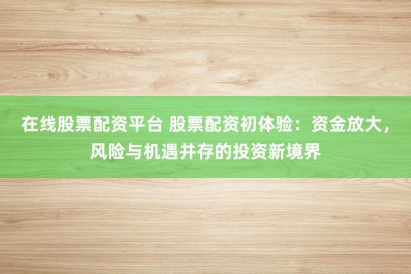 在线股票配资平台 股票配资初体验：资金放大，风险与机遇并存的投资新境界