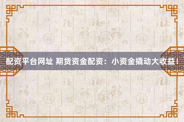 配资平台网址 期货资金配资：小资金撬动大收益！
