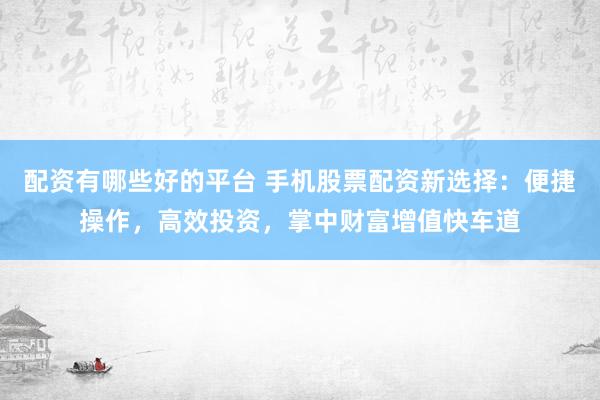 配资有哪些好的平台 手机股票配资新选择：便捷操作，高效投资，掌中财富增值快车道