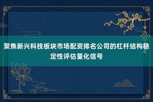 聚焦新兴科技板块市场配资排名公司的杠杆结构稳定性评估量化信号
